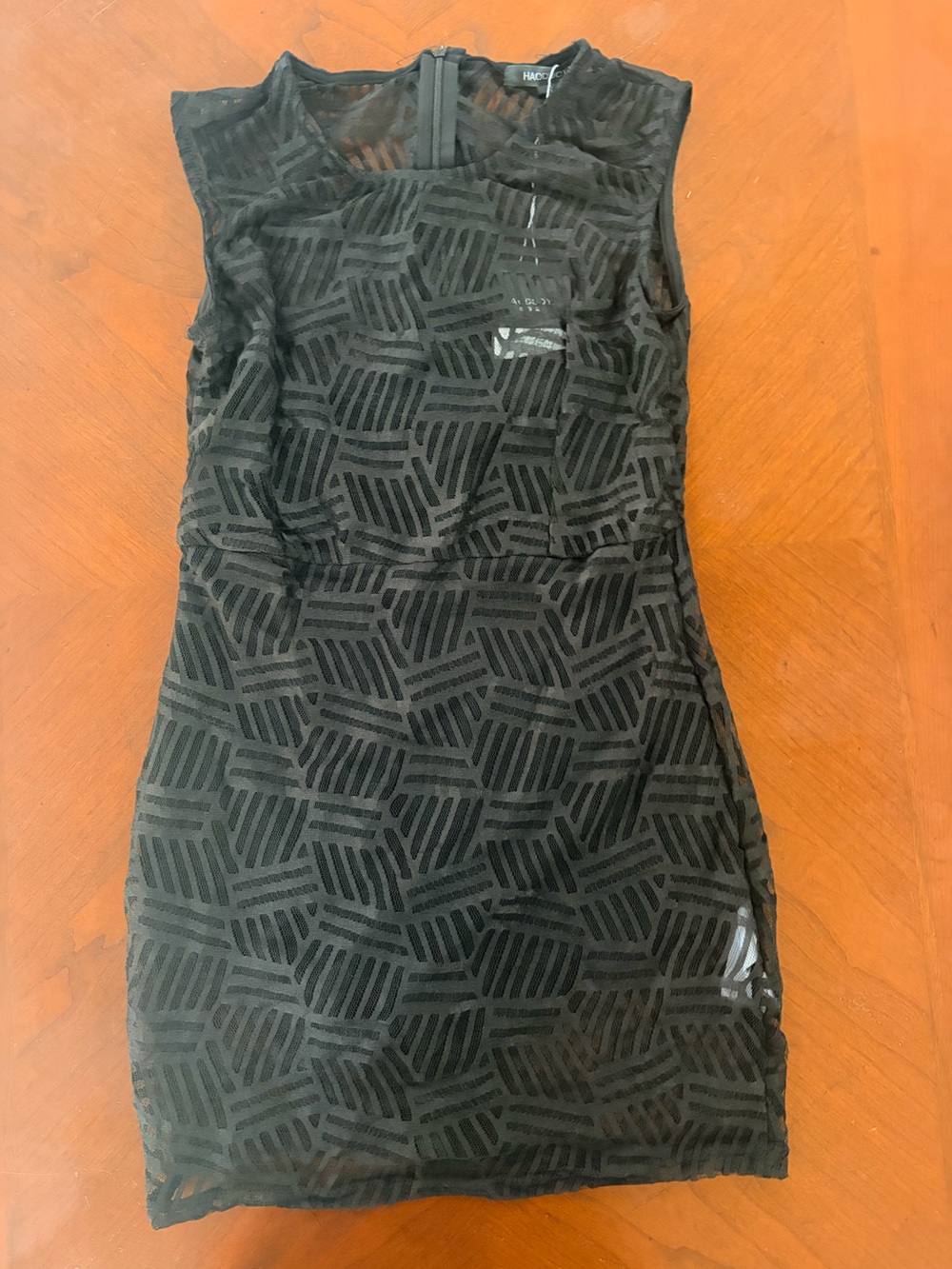 HAODUOYI Black Sheer Geometric dress with lined bodysuit